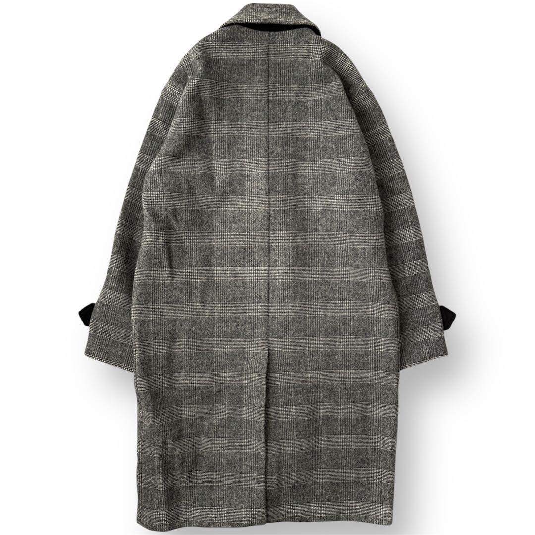エイトン ATON ウール チェスターコート グレンチェック 白 黒 ロング丈