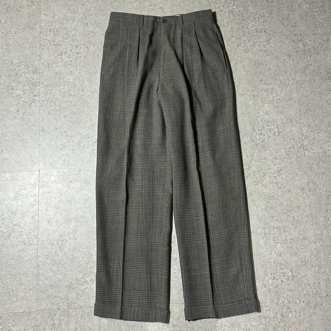 80s 美品 Giorgio Armani ダブル チェック ウールレーヨン