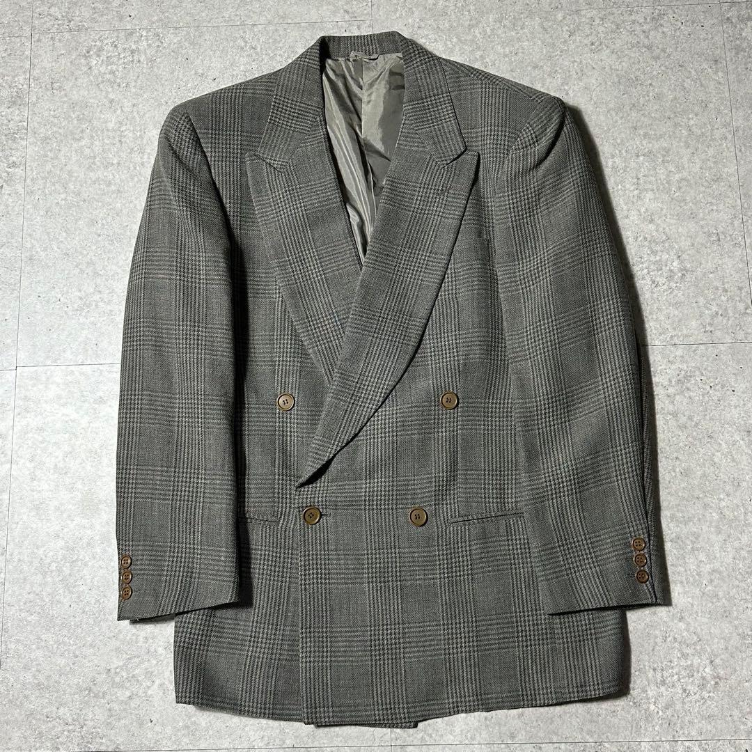 80s 美品 Giorgio Armani ダブル チェック ウールレーヨン