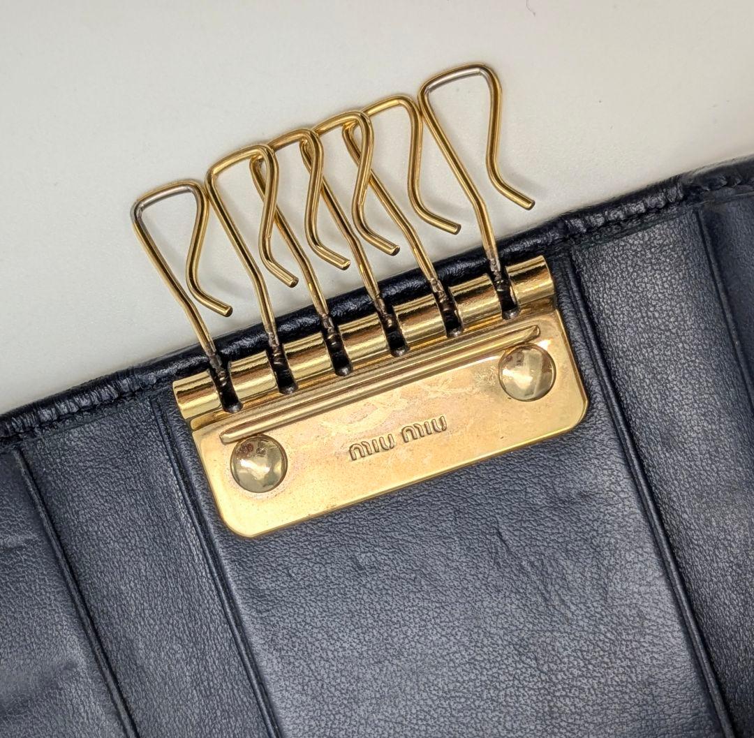 MIUMIU ６連 キーケース さくらんぼ デニム調 ネイビー ゴールド金具