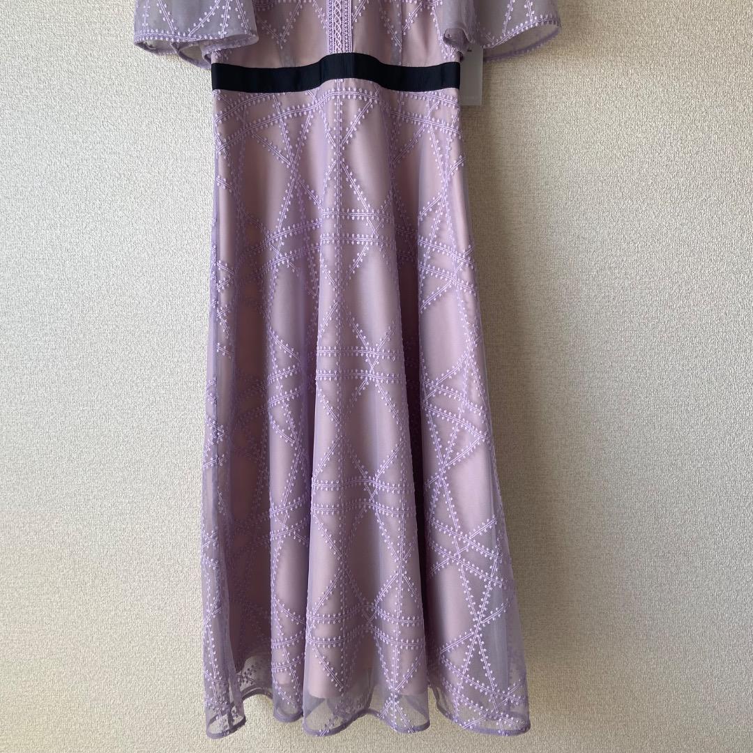 タグ付未使用 セルフォード プレイドパターンチュールドレス ラベンダー 38