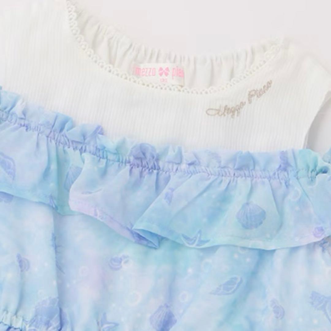 メゾピアノ シェル柄シフォン　肩開きワンピース　120