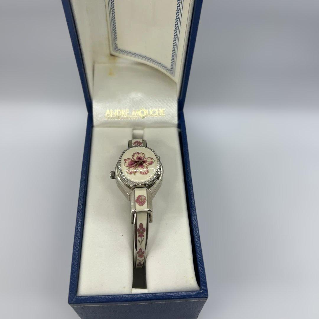 【稼働品】アンドレムッシュ花柄バングル時計 ANDRE MOUCHE
