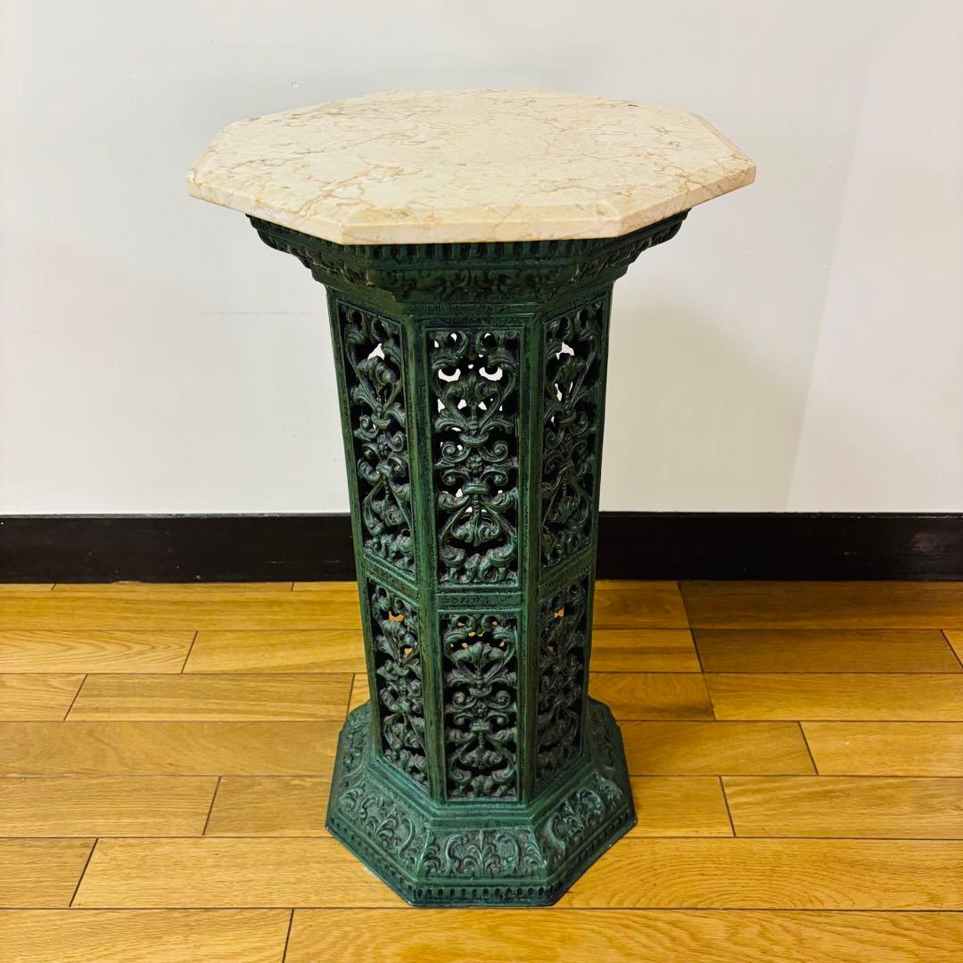 イタリア ロココ調　大理石 アンティーク　サイドテーブル＆花台　送料込み