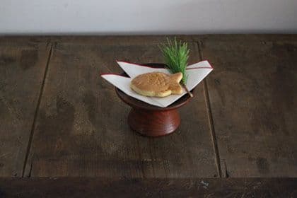 新品未使用*蜂谷隆之作 漆皮高台皿 朱