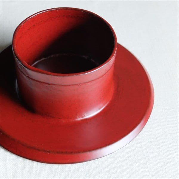 新品未使用*蜂谷隆之作 漆皮高台皿 朱