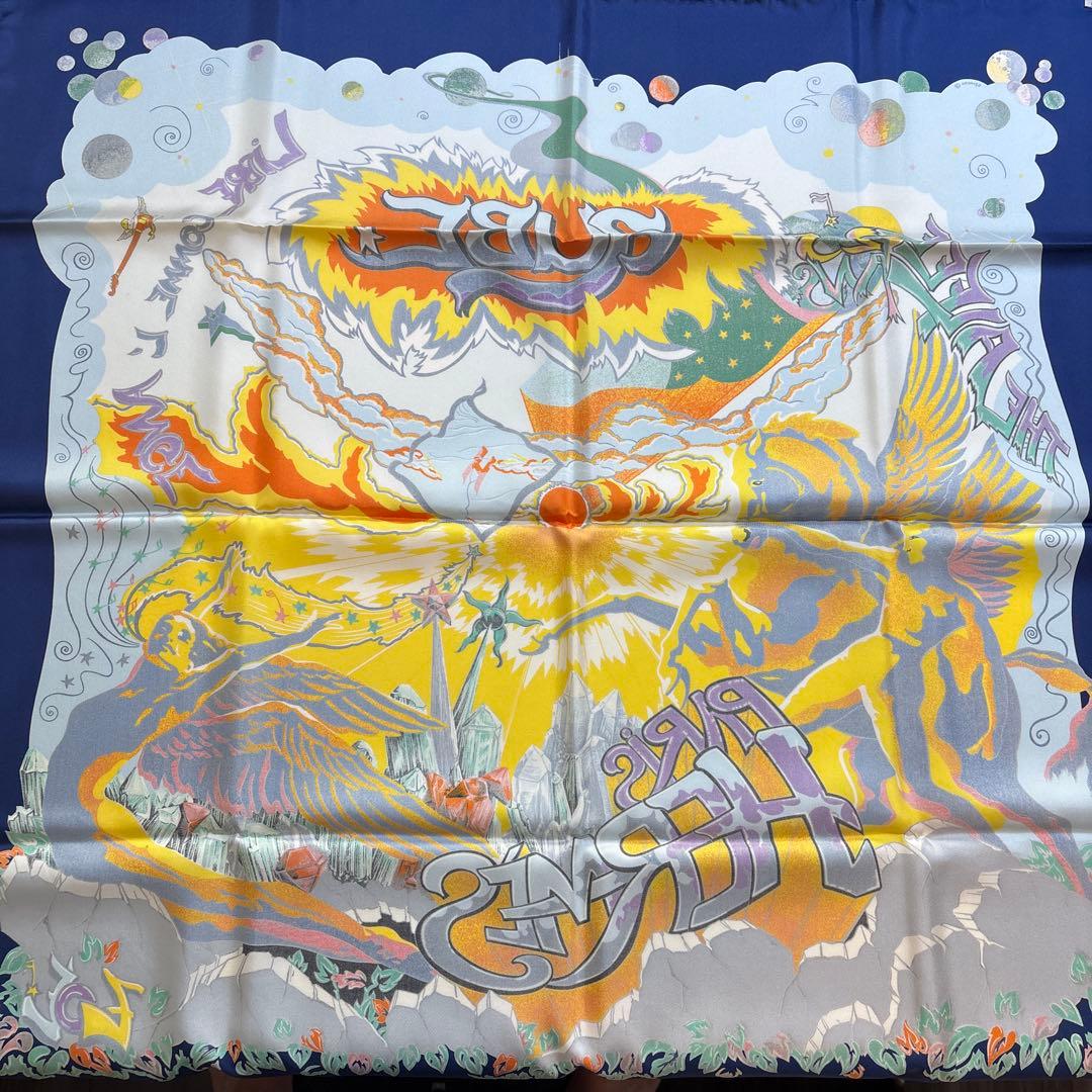 HERMES ネイビーシルクスカーフ THE ALFEE25周年 ボックス付き