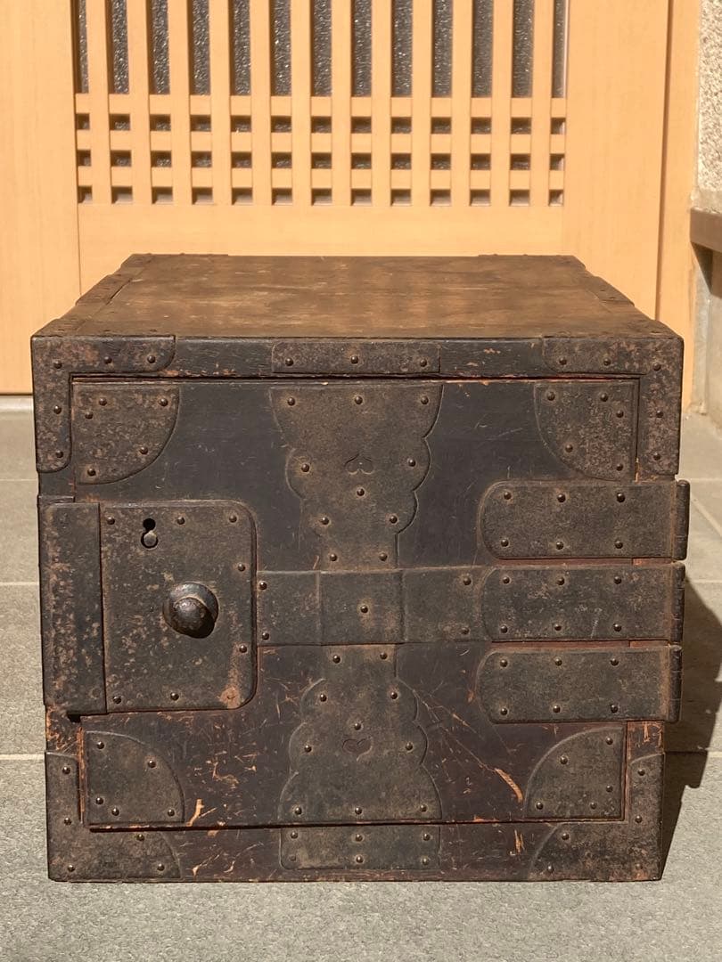 船箪笥　骨董品 古家具 木製箪笥 薬箱 薬箪笥 アンティーク【鍵付き】