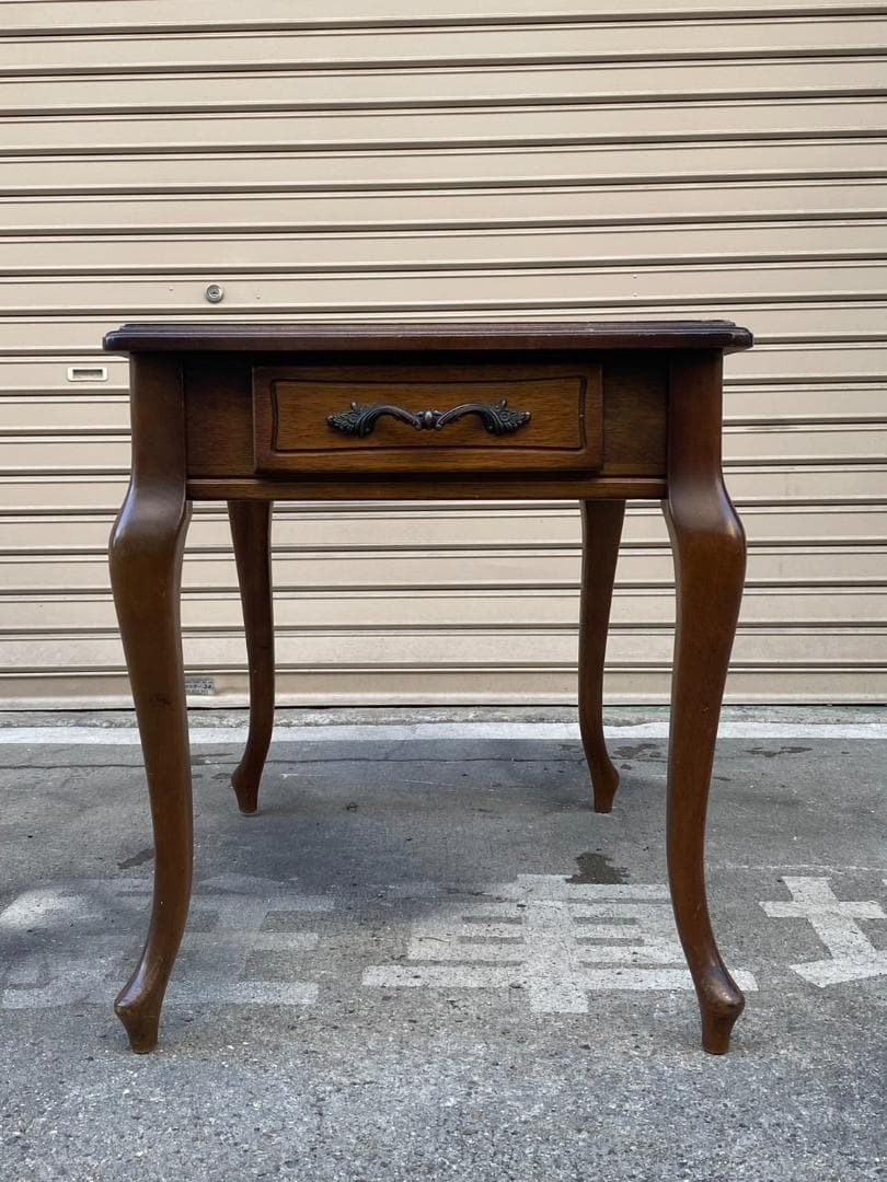 A396【マルニ木工】天然木 猫脚 サイドテーブル 引き出し付 オールドマルニ