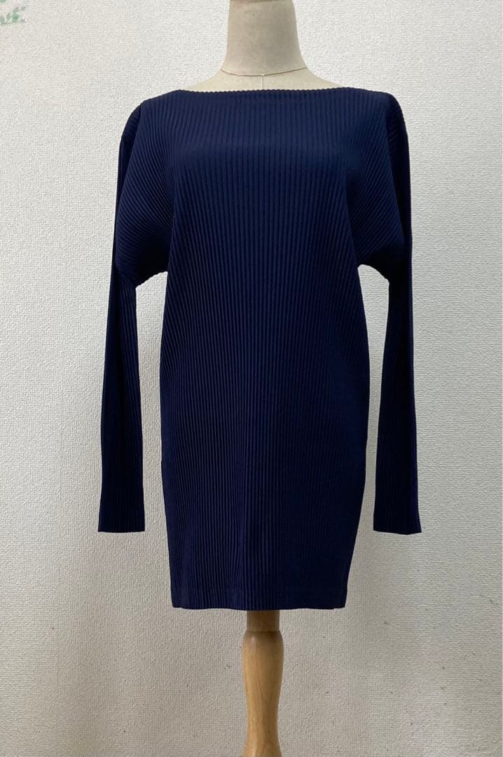 美品　プリーツプリーズ　プリーツチュニックワンピ 3 ネイビー　ウォッシャブル