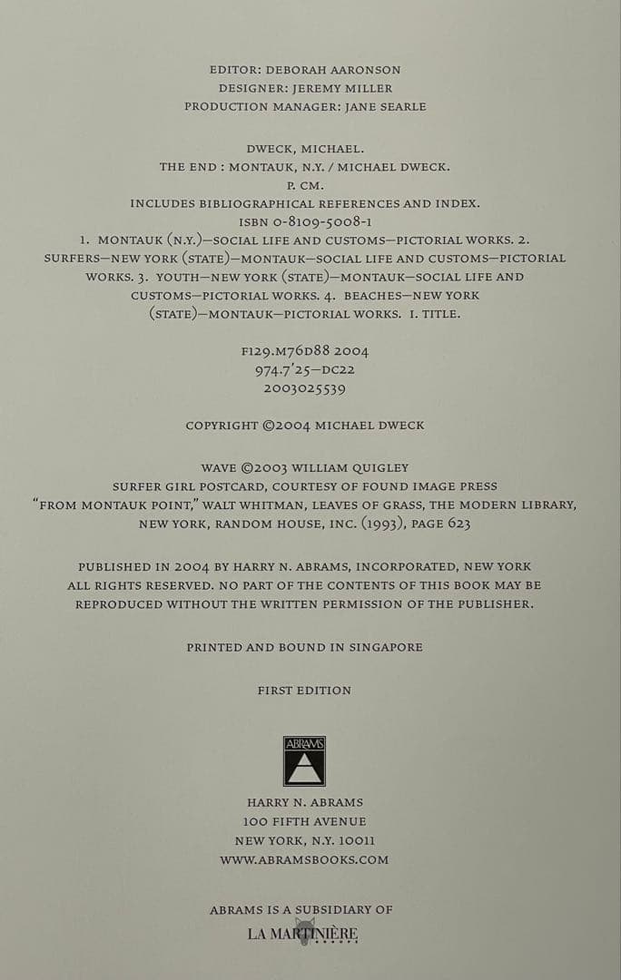 アート・デザイン・音楽 THE END: MONTAUK, N.Y. by MICHAEL DWECK