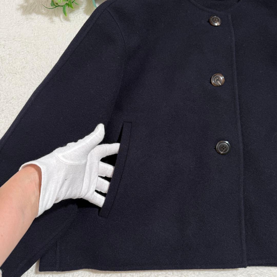 美品✨　23区　ウールリバーノーカラーコート　L　ゆったり　紺　24AW