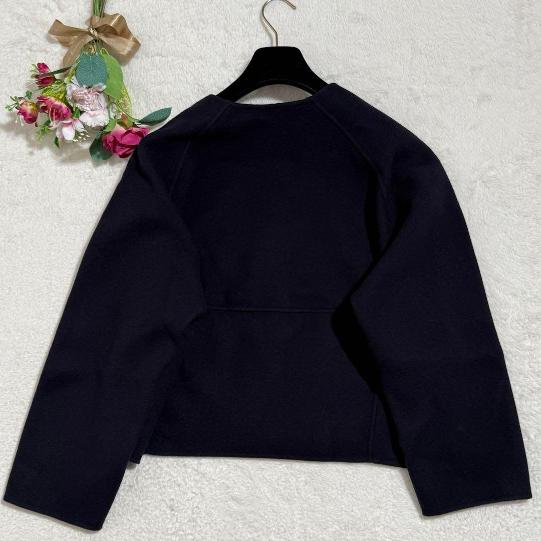 美品✨　23区　ウールリバーノーカラーコート　L　ゆったり　紺　24AW