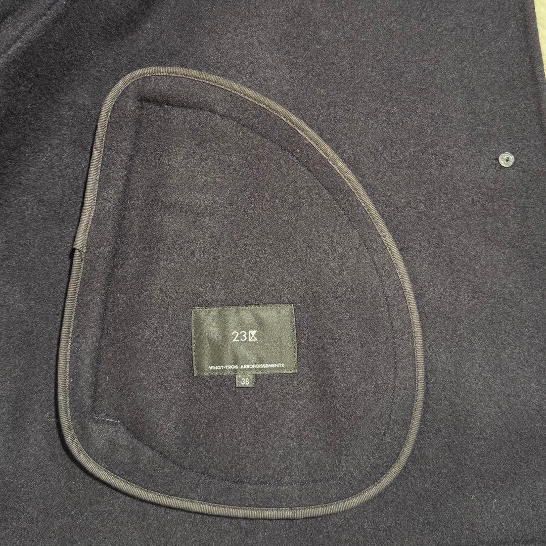 美品✨　23区　ウールリバーノーカラーコート　L　ゆったり　紺　24AW