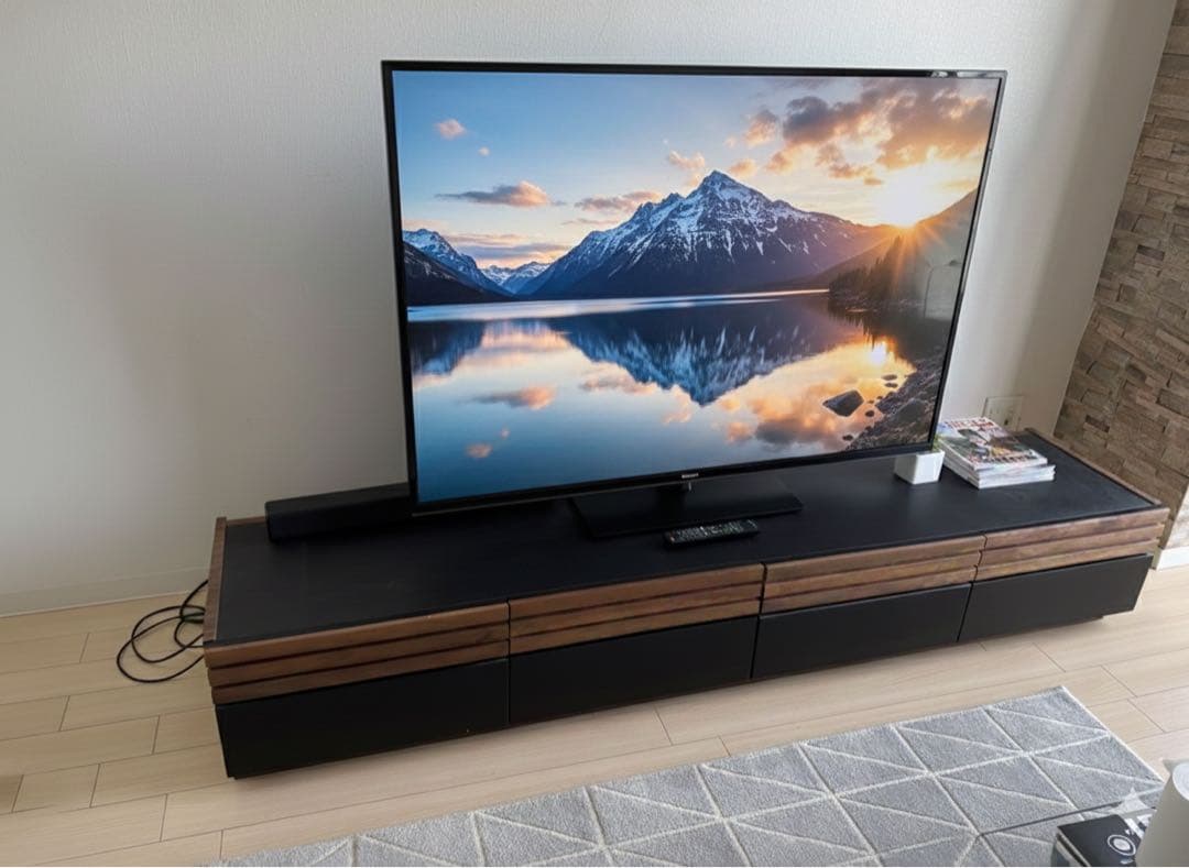 黒い木製テレビ台 引き出し付き