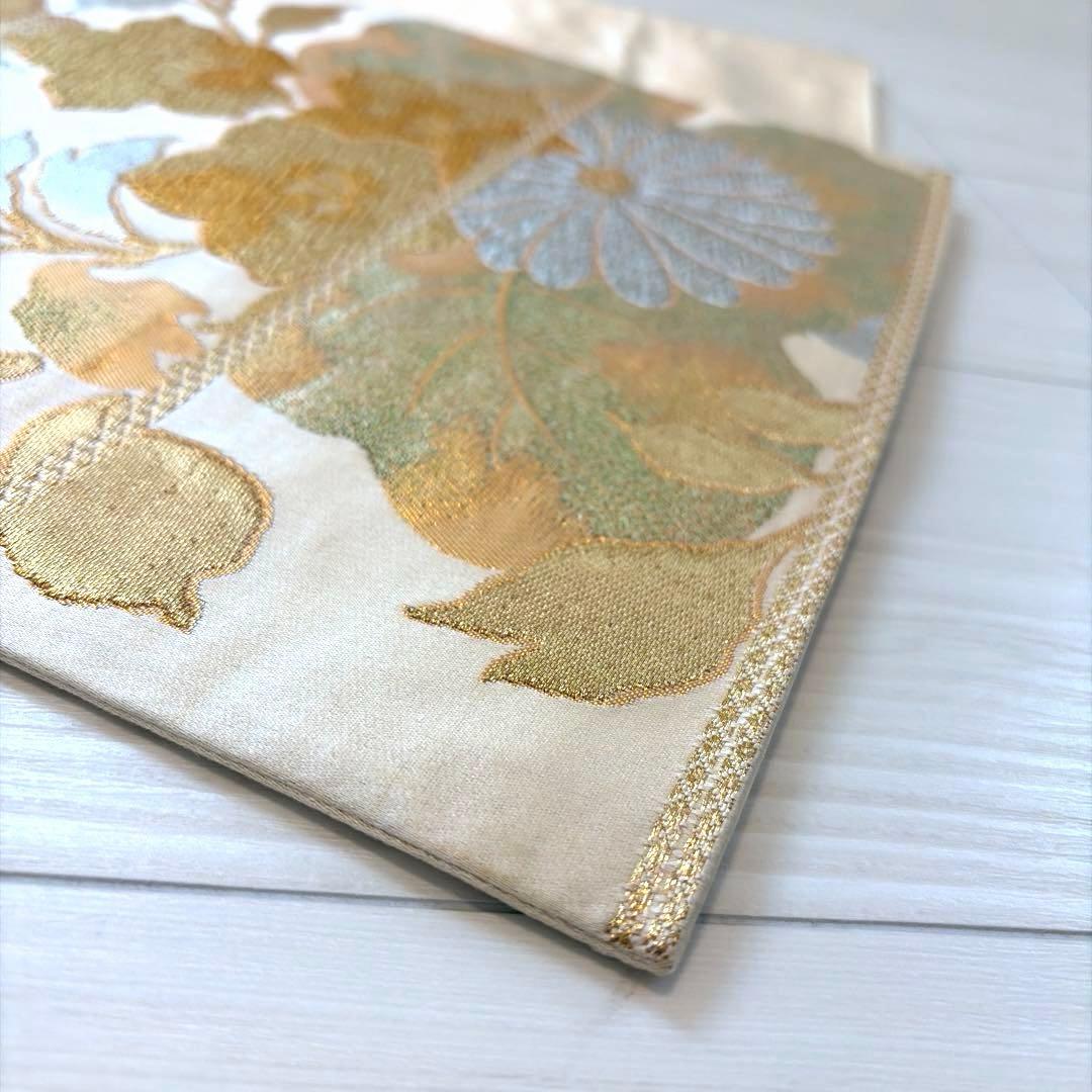 ラ*ー様 ゴールド 金 振袖用 袋帯 正絹 花柄 帯 成人式 華やか シルバー