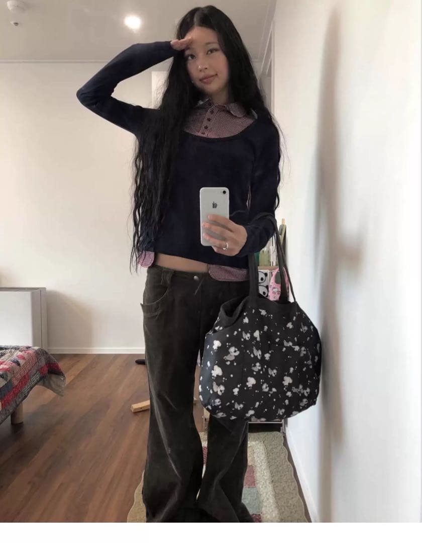 COYSEIO パッチワークチェック柄ポロシャツ風レイヤードシャツ