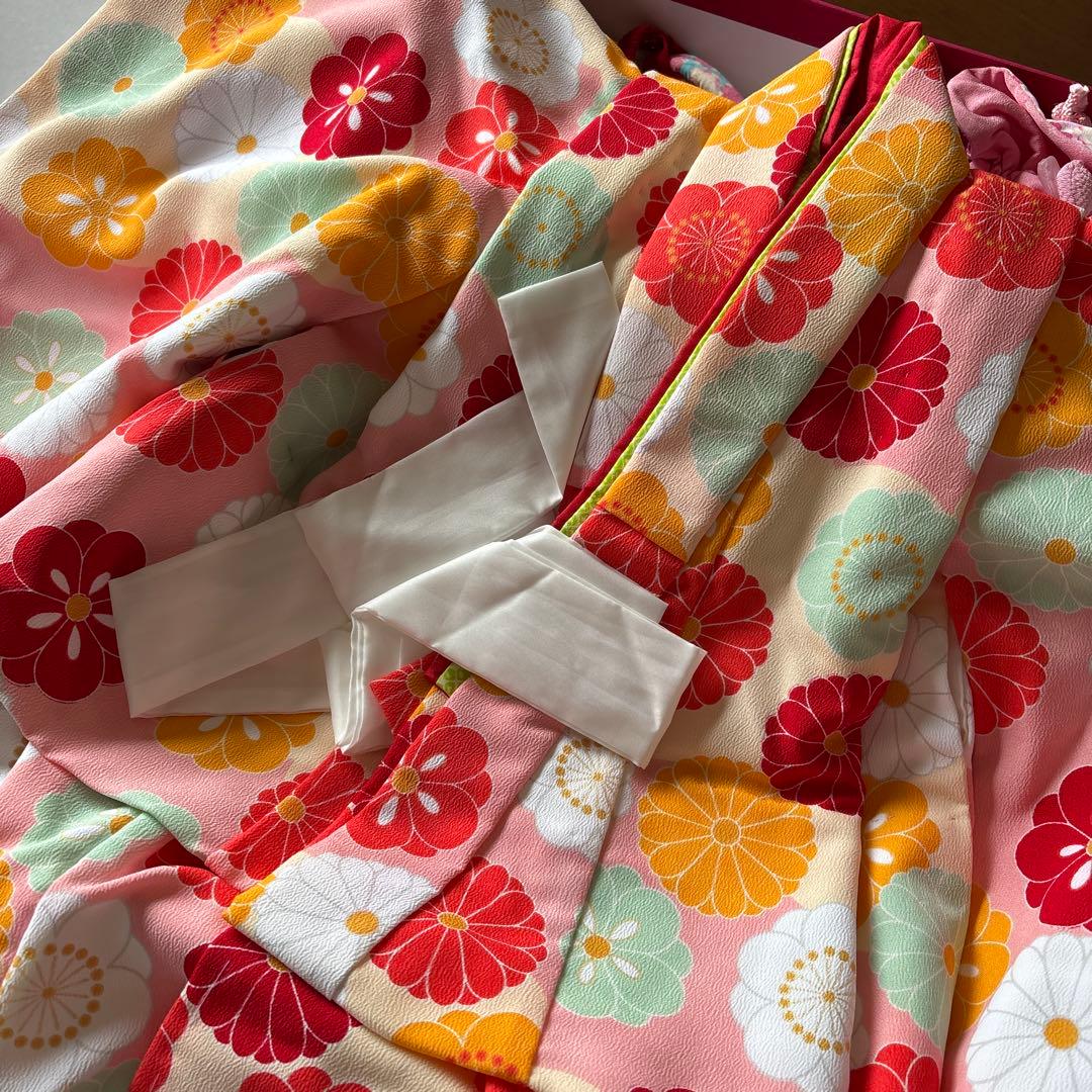 七五三用 赤とピンクの花柄着物セット