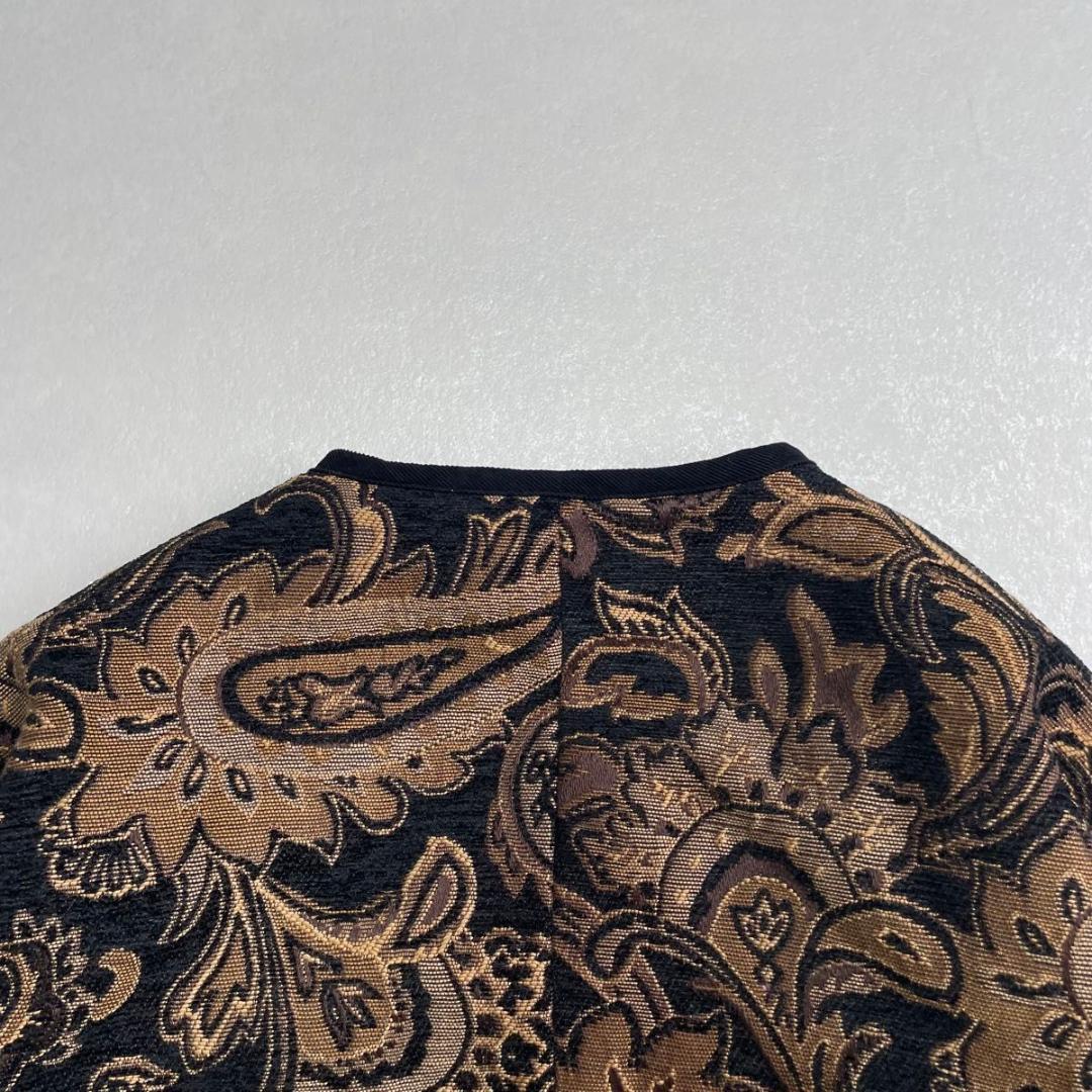 美品　antiqua　ノーカラージャケット　キルティング　ブラック　ペイズリー