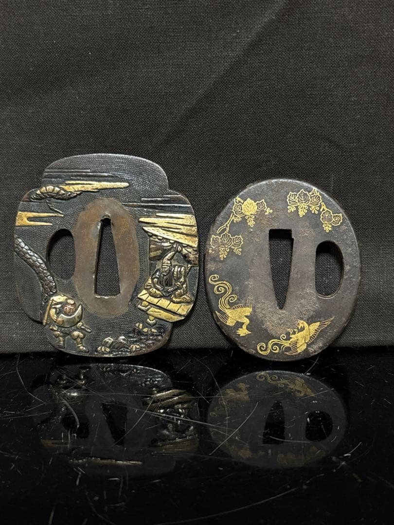 時代 古作 金銀象嵌 金象嵌 鍔 2点 武具 闘争具