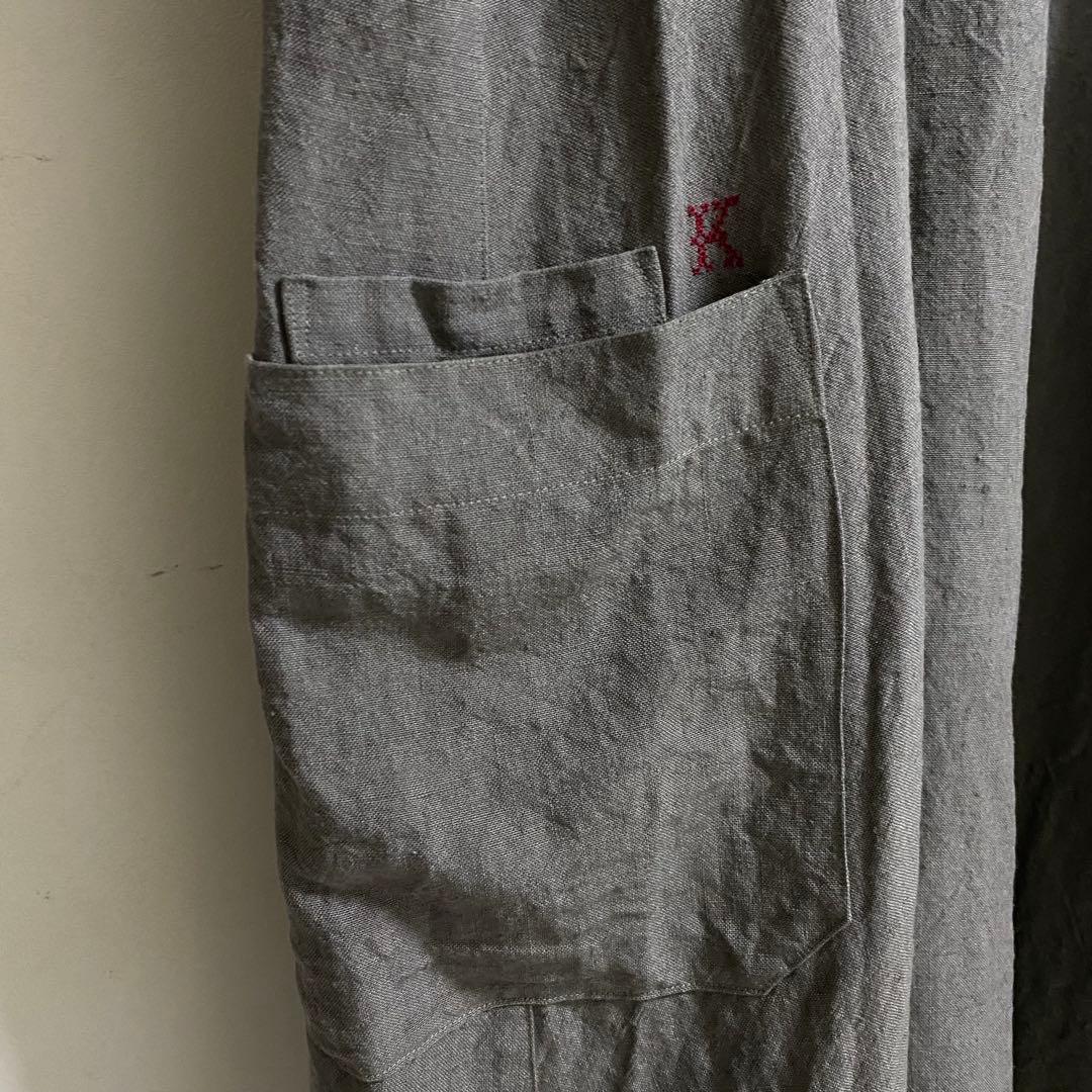 美品　kapoc 割烹着　エプロン　リネン　M〜L グレー