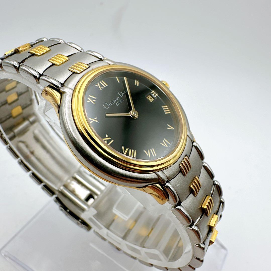 良品稼動品 クリスチャンディオール レディース腕時計 シルバーゴールド 黒文字盤