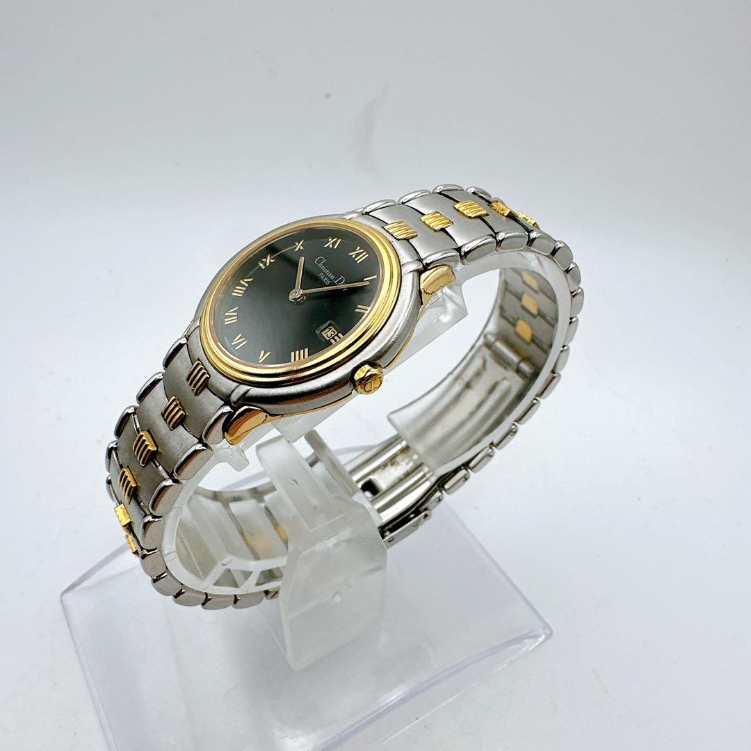 良品稼動品 クリスチャンディオール レディース腕時計 シルバーゴールド 黒文字盤