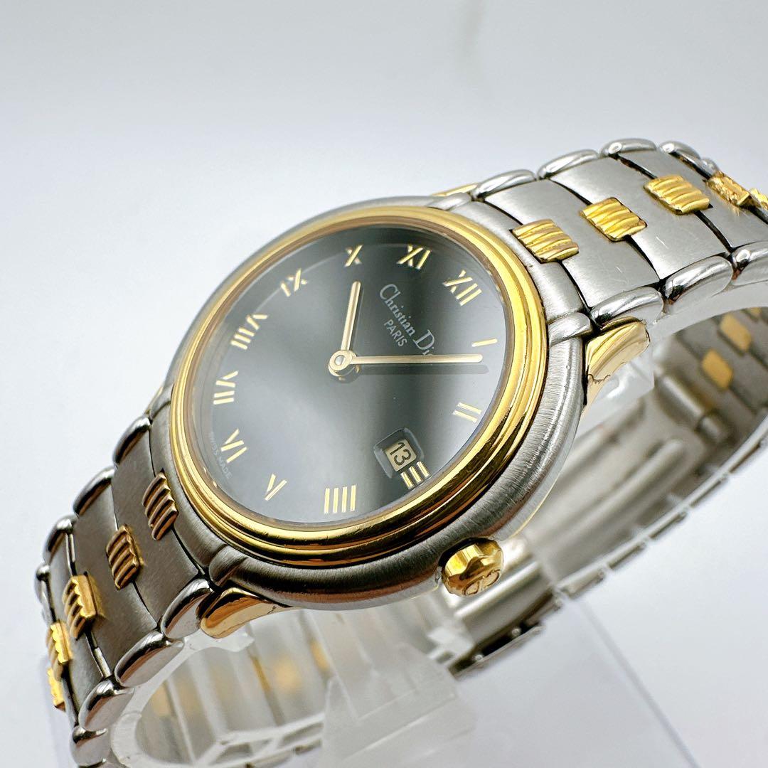 良品稼動品 クリスチャンディオール レディース腕時計 シルバーゴールド 黒文字盤