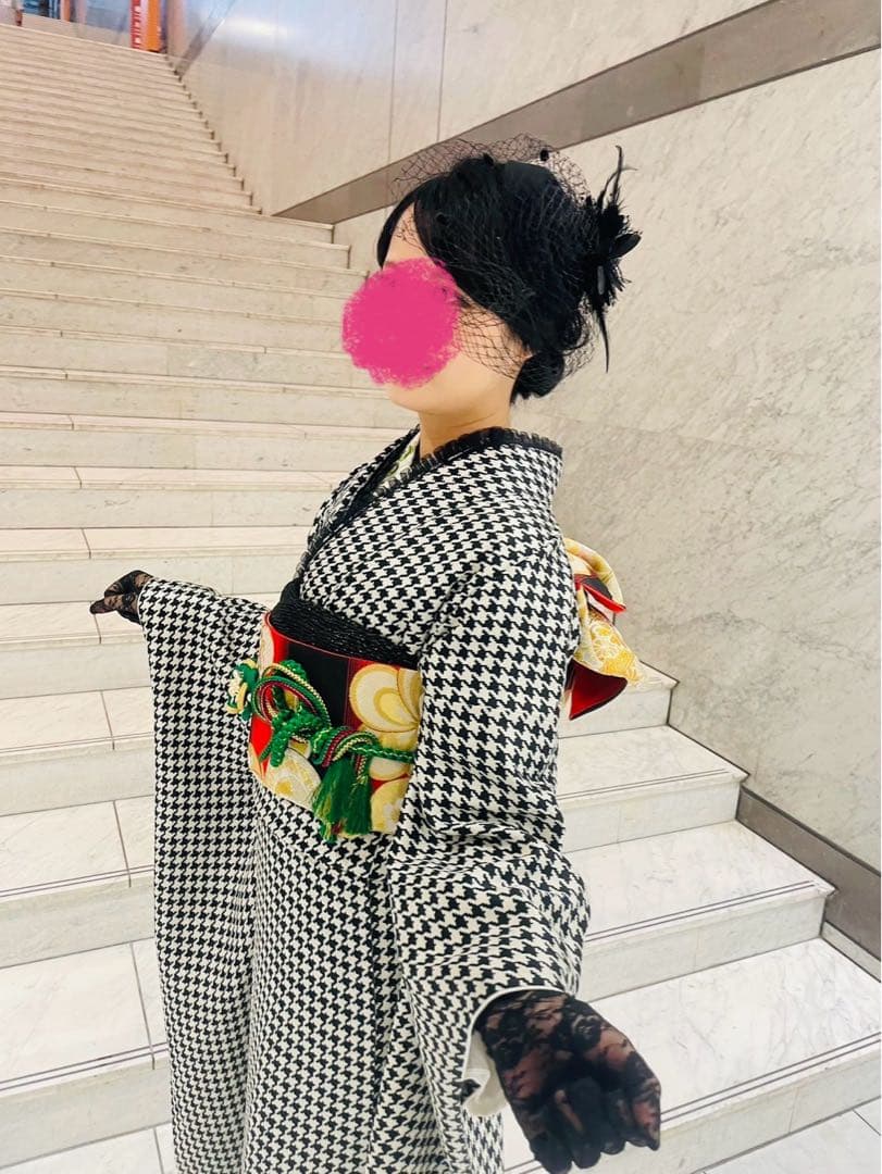 卒業式　成人式　振袖 千鳥格子柄