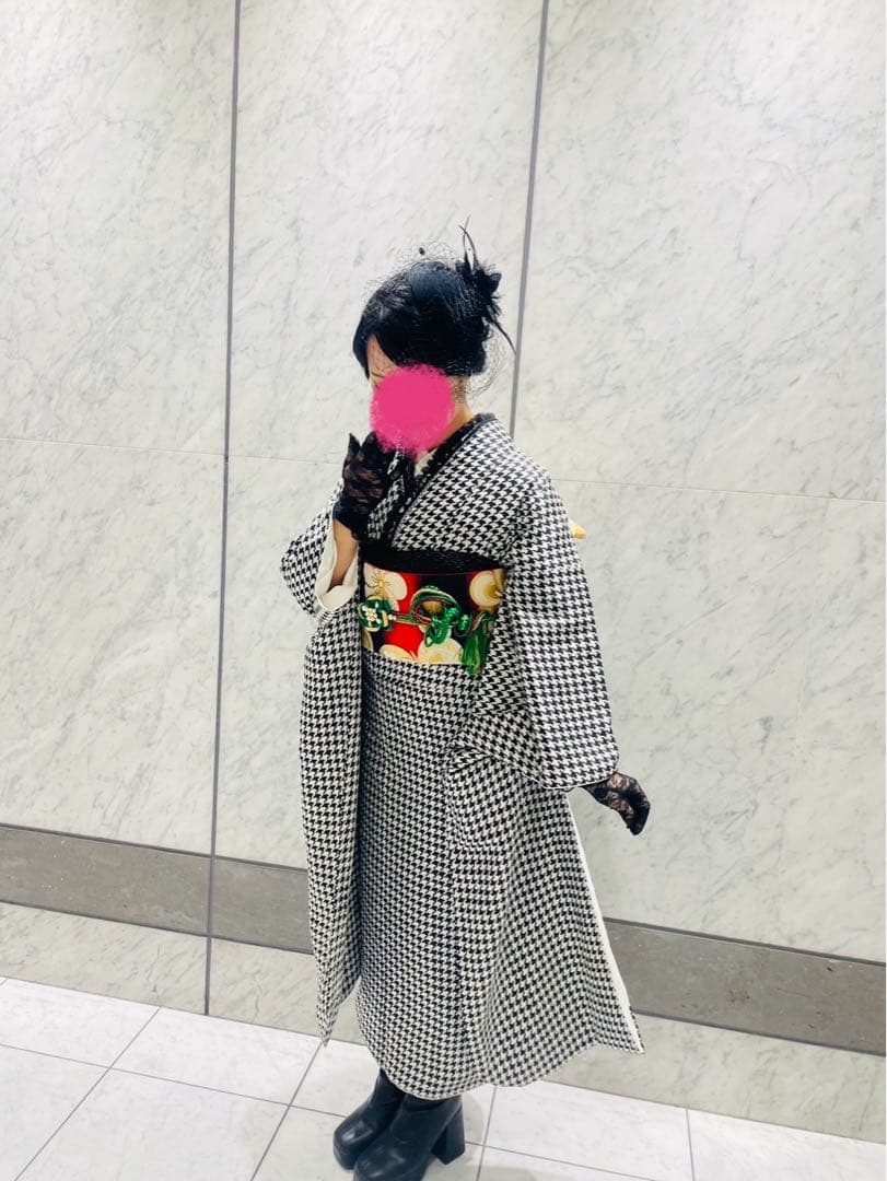 卒業式　成人式　振袖 千鳥格子柄