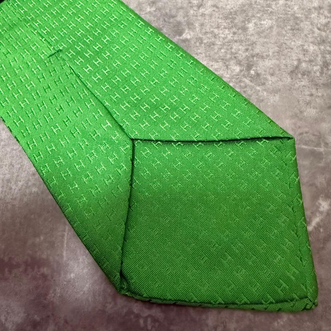 HERMES エルメス ネクタイ グリーン ファソネ H柄 定番 王道 箱付き