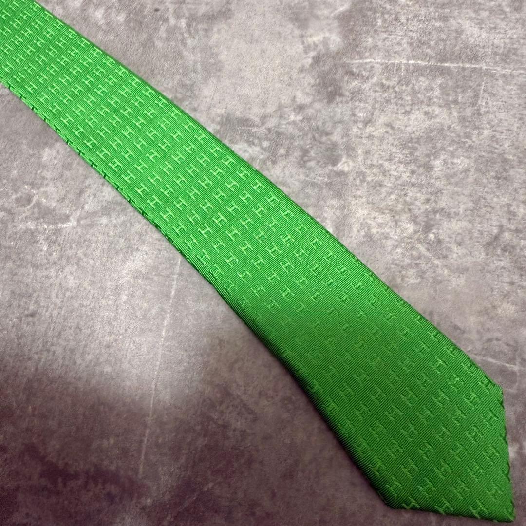 HERMES エルメス ネクタイ グリーン ファソネ H柄 定番 王道 箱付き