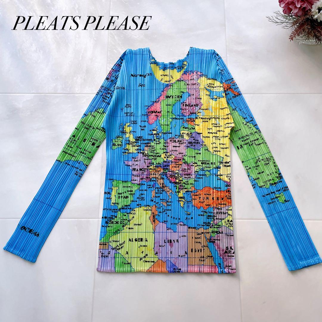 極美品✨希少 プリーツプリーズ 世界地図 カットソー 長袖 サイズ3 L