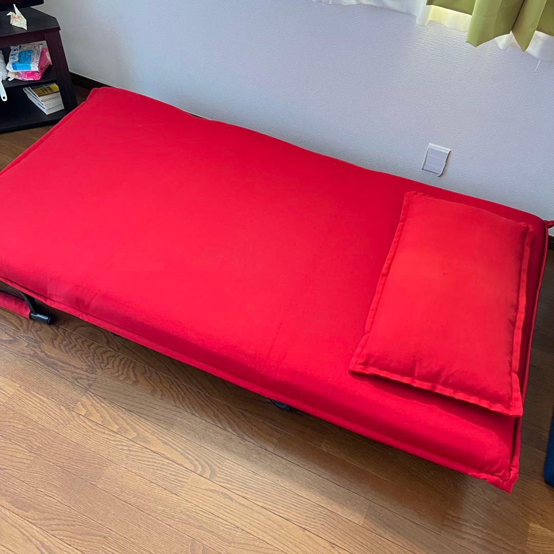 藤井家具　ビータアクティブ　ソファベッド　レッド　赤　キャスター付