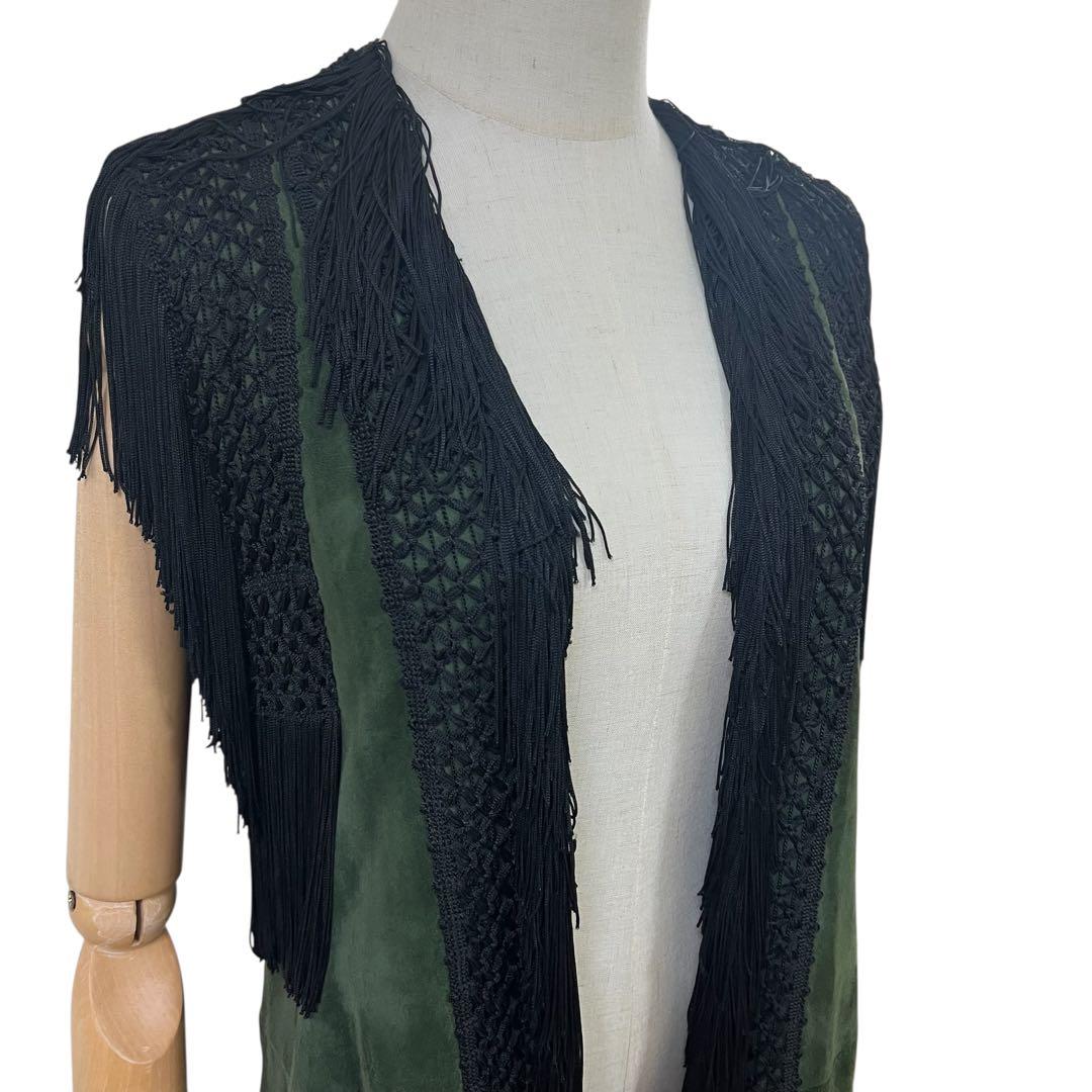 MOSCHINO モスキーノ　ヴィンテージ　オールド　レザージレ　フリンジ　花柄