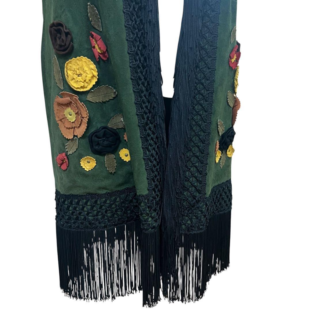 MOSCHINO モスキーノ　ヴィンテージ　オールド　レザージレ　フリンジ　花柄