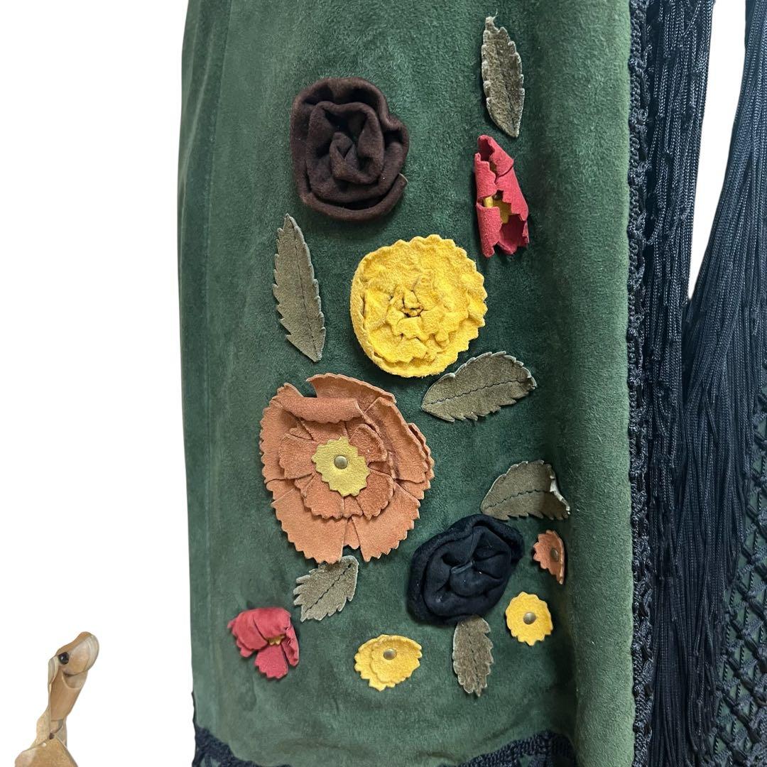 MOSCHINO モスキーノ　ヴィンテージ　オールド　レザージレ　フリンジ　花柄