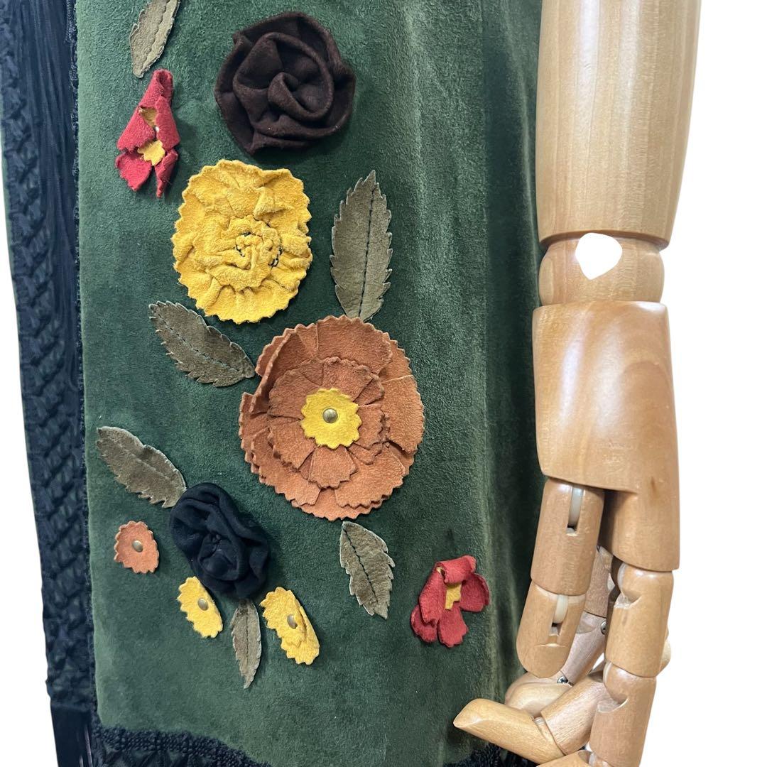 MOSCHINO モスキーノ　ヴィンテージ　オールド　レザージレ　フリンジ　花柄