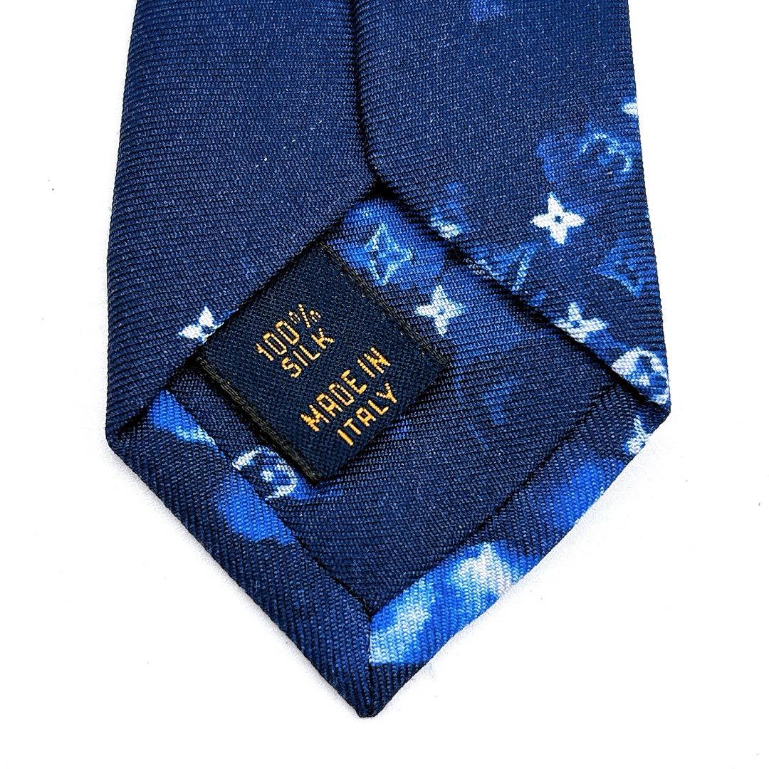 美品LOUIS VUITTON ネクタイ ネイビー モノグラム　ウォーターカラー