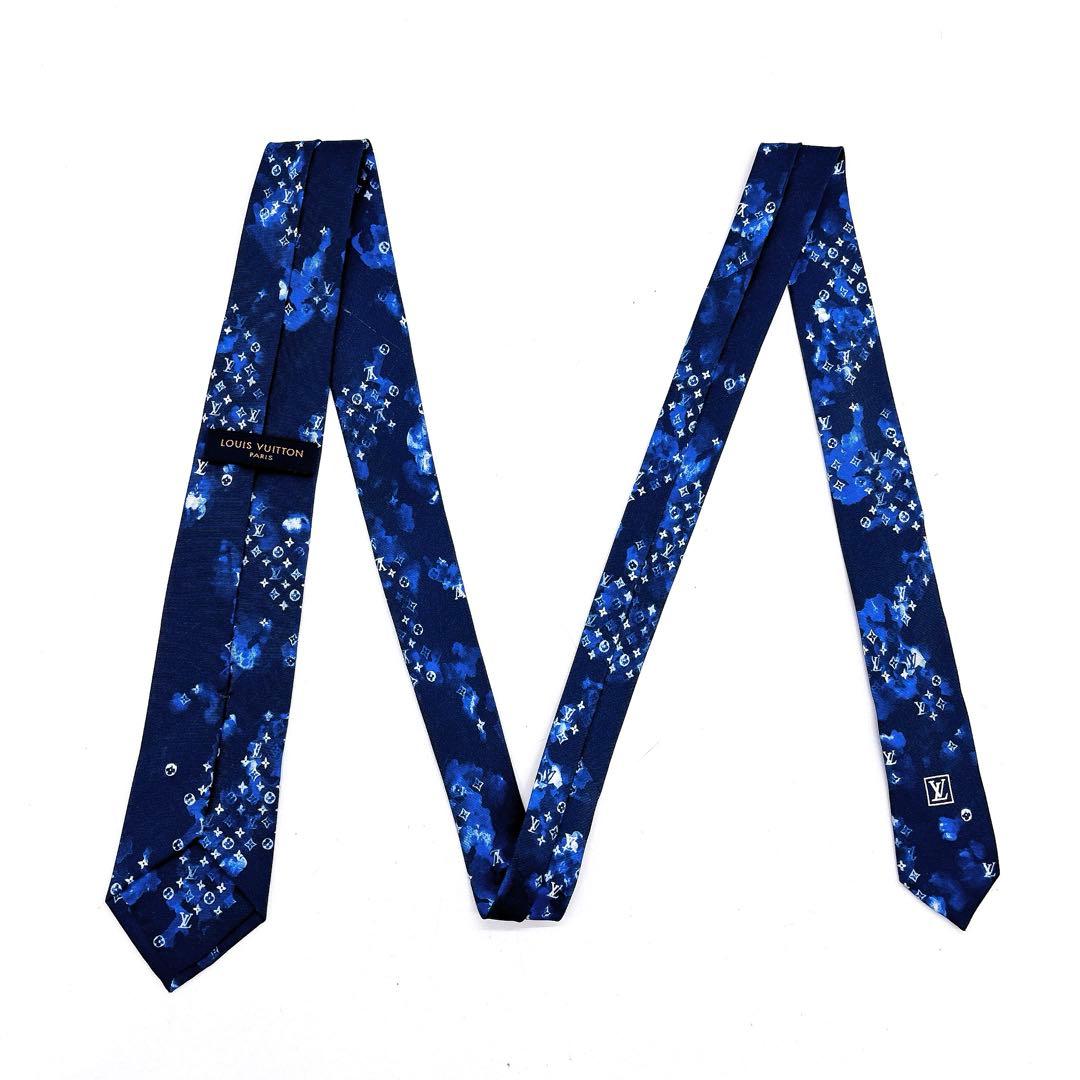 美品LOUIS VUITTON ネクタイ ネイビー モノグラム　ウォーターカラー