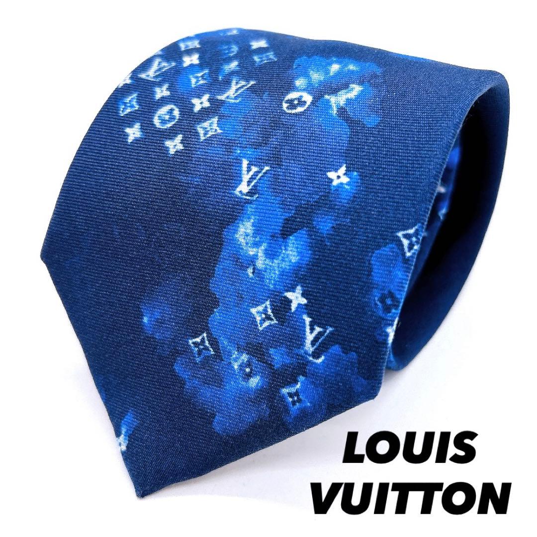 美品LOUIS VUITTON ネクタイ ネイビー モノグラム　ウォーターカラー