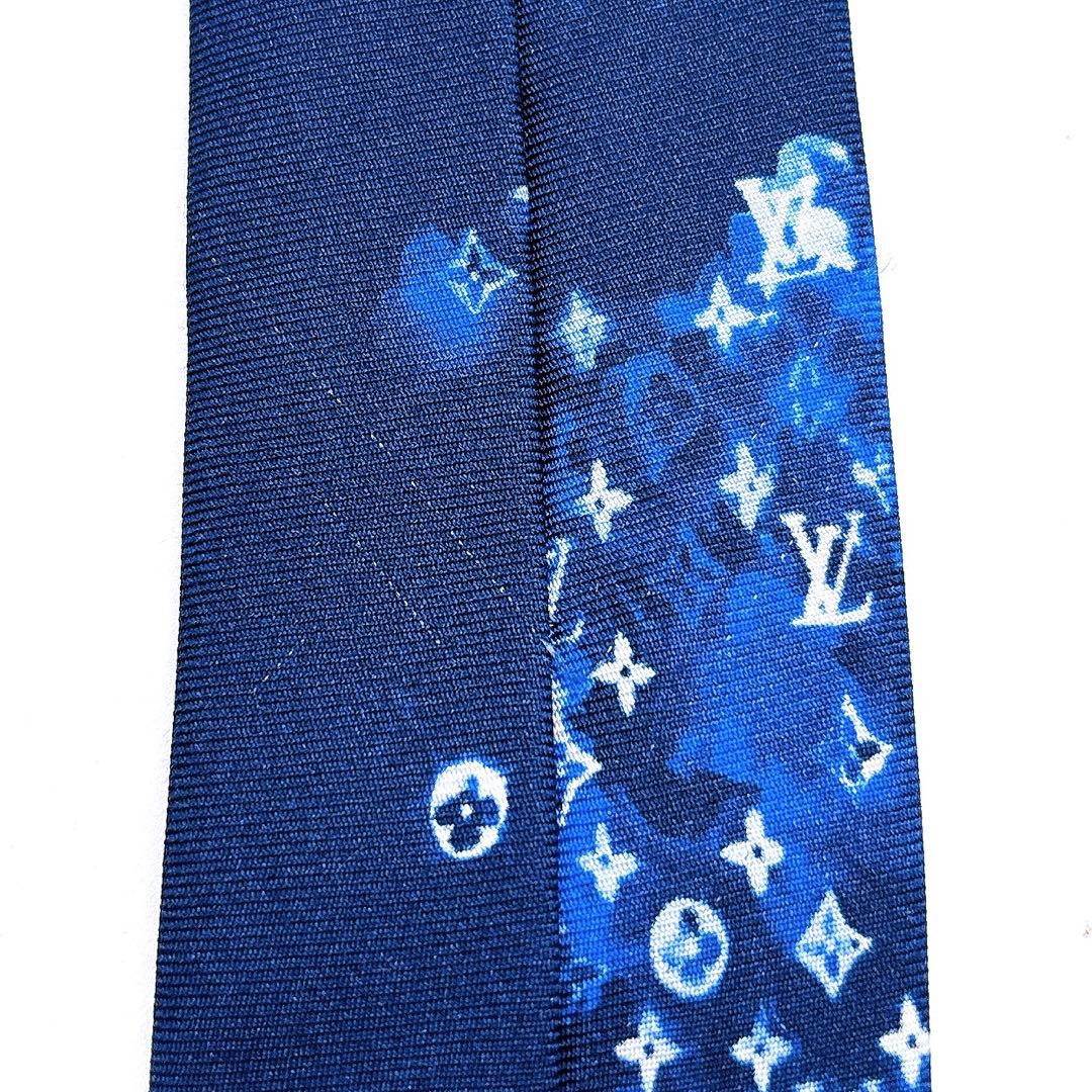 美品LOUIS VUITTON ネクタイ ネイビー モノグラム　ウォーターカラー