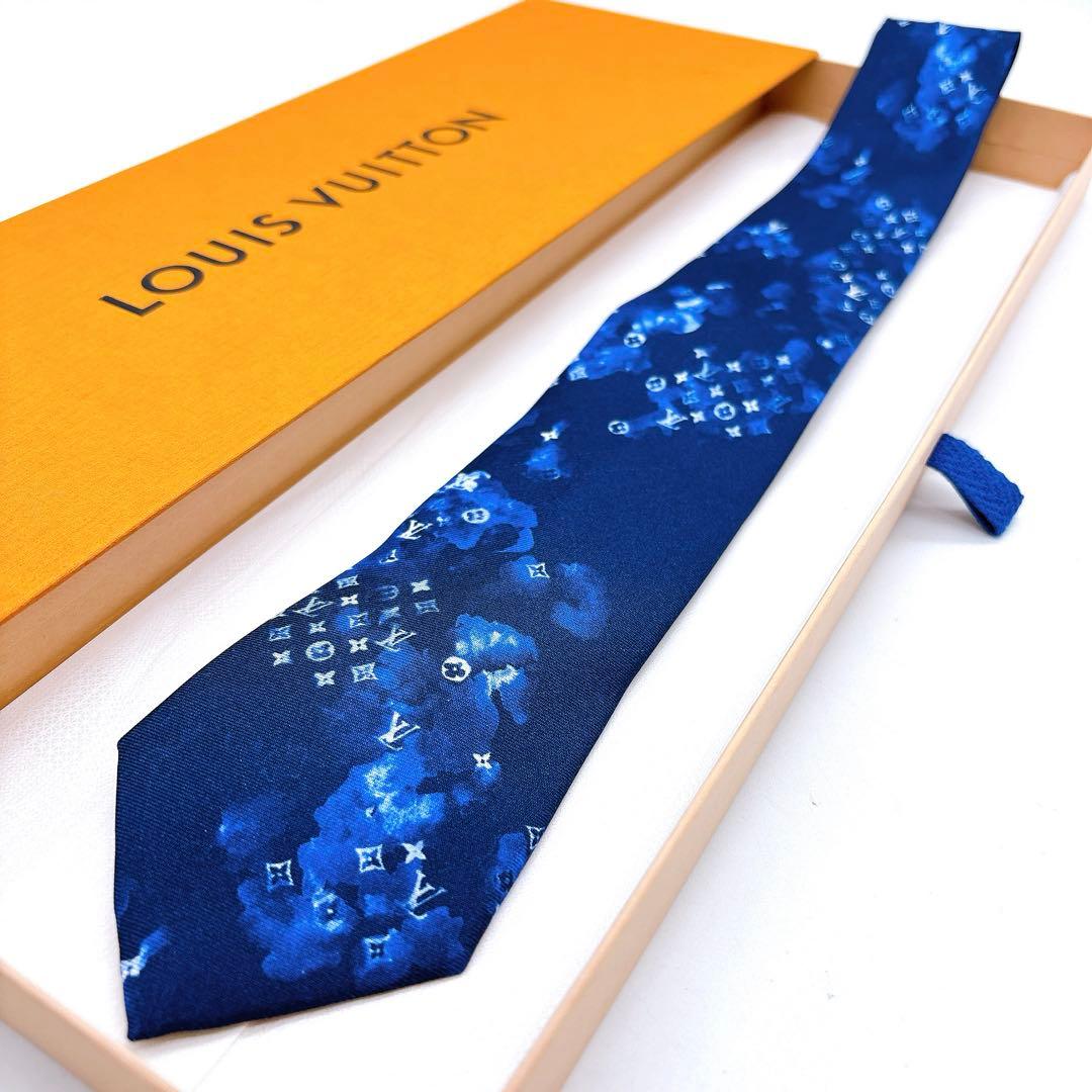 美品LOUIS VUITTON ネクタイ ネイビー モノグラム　ウォーターカラー