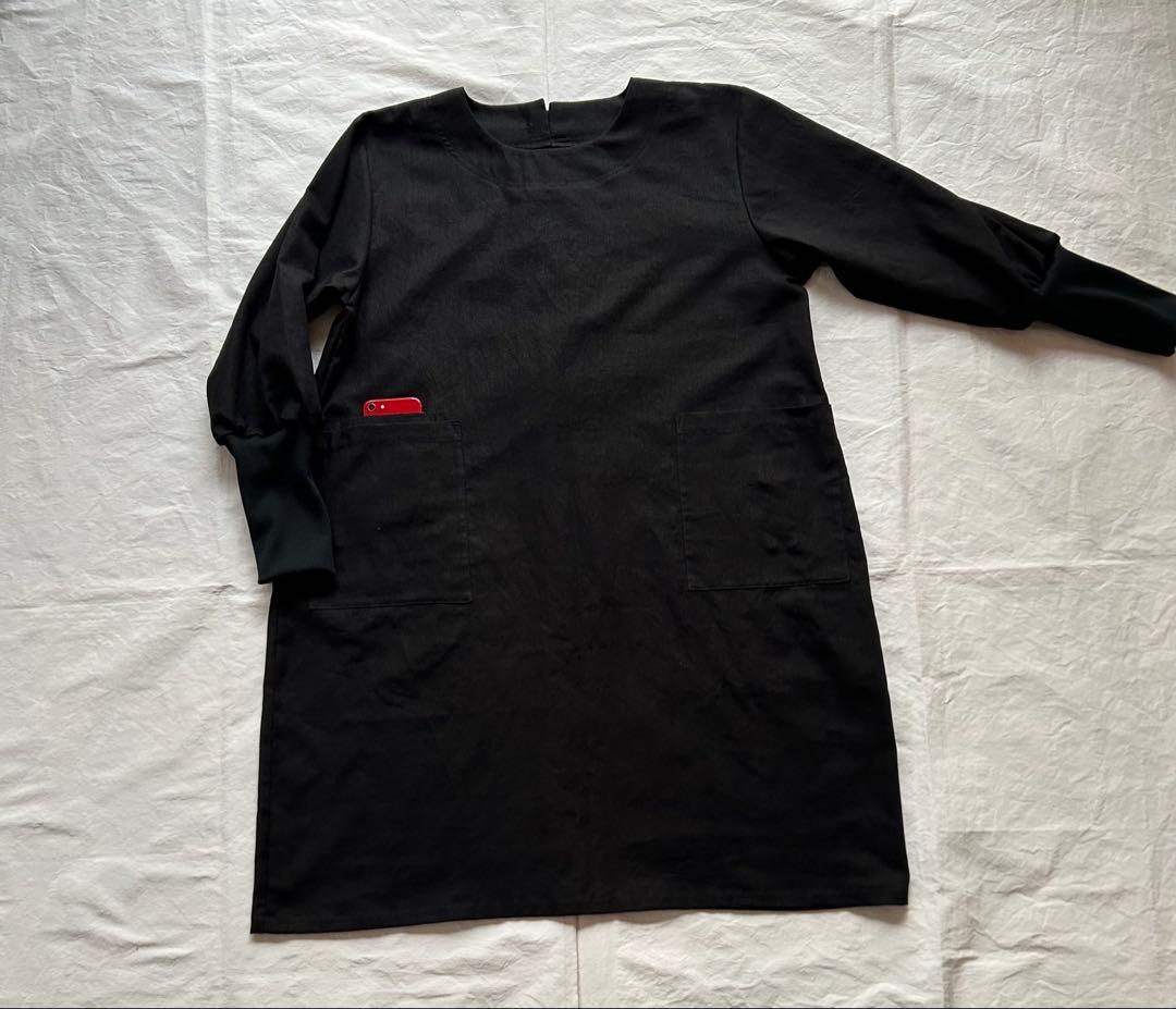 【Hacoさま専用ページ】linen墨色ブラック＊かっぽう着ワンピース