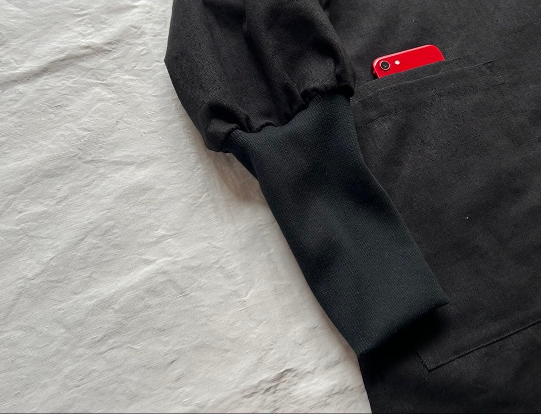 【Hacoさま専用ページ】linen墨色ブラック＊かっぽう着ワンピース