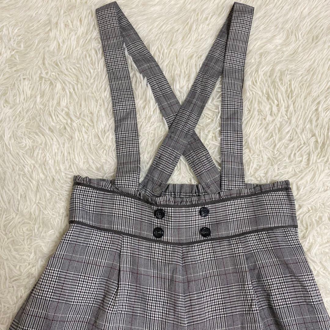 極美品✨エルアンノアール　グレンチェックサスペンダーワイドパンツスーツ 165A