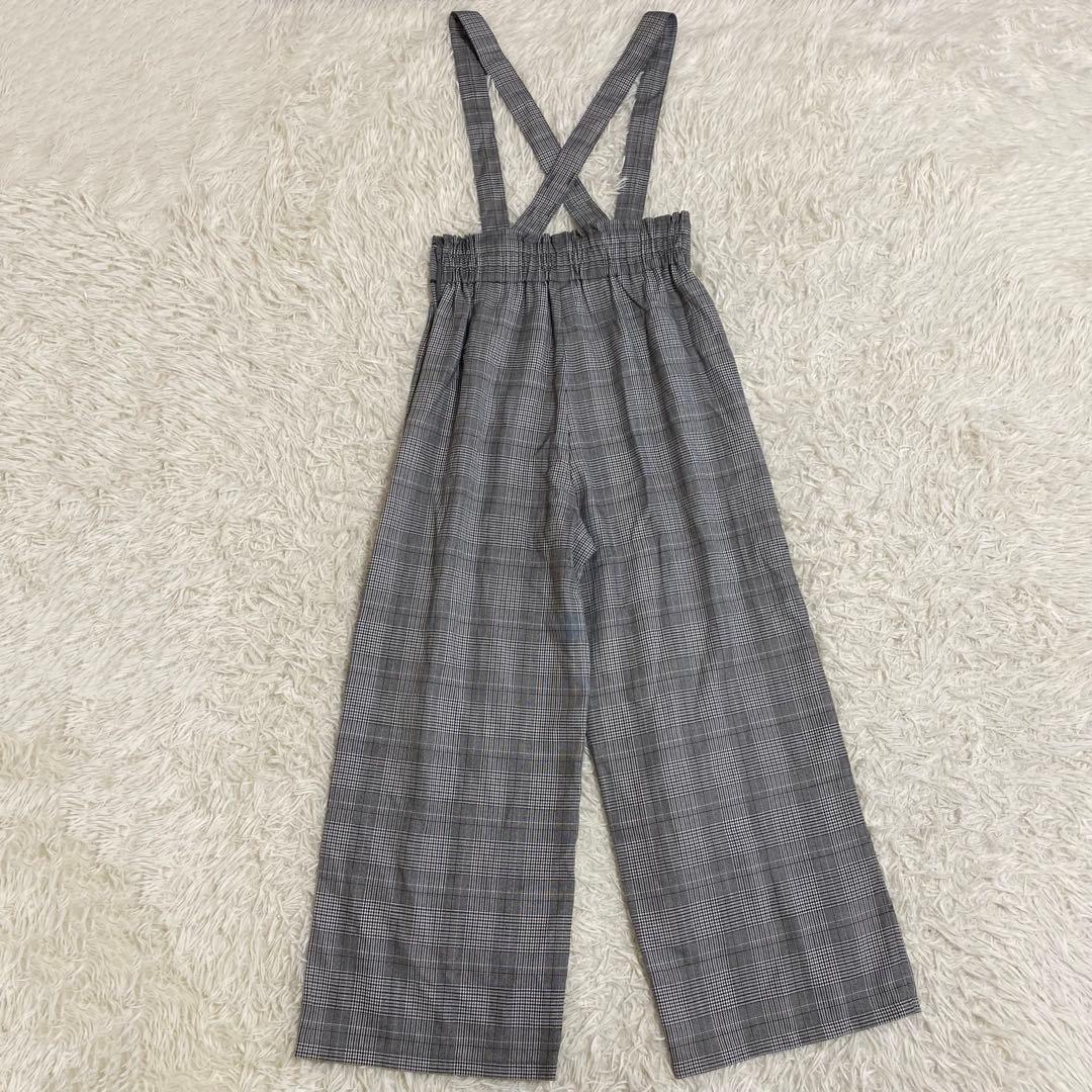 極美品✨エルアンノアール　グレンチェックサスペンダーワイドパンツスーツ 165A