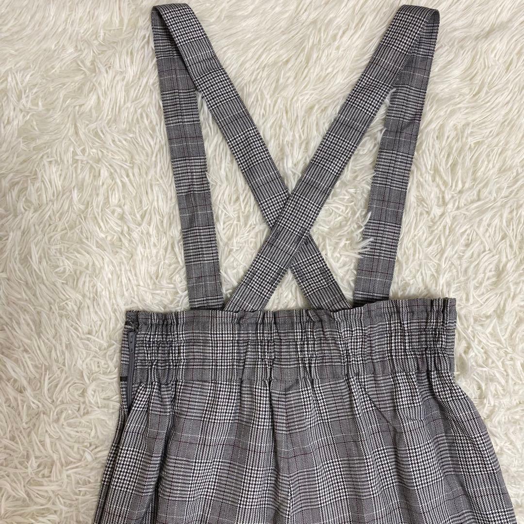 極美品✨エルアンノアール　グレンチェックサスペンダーワイドパンツスーツ 165A