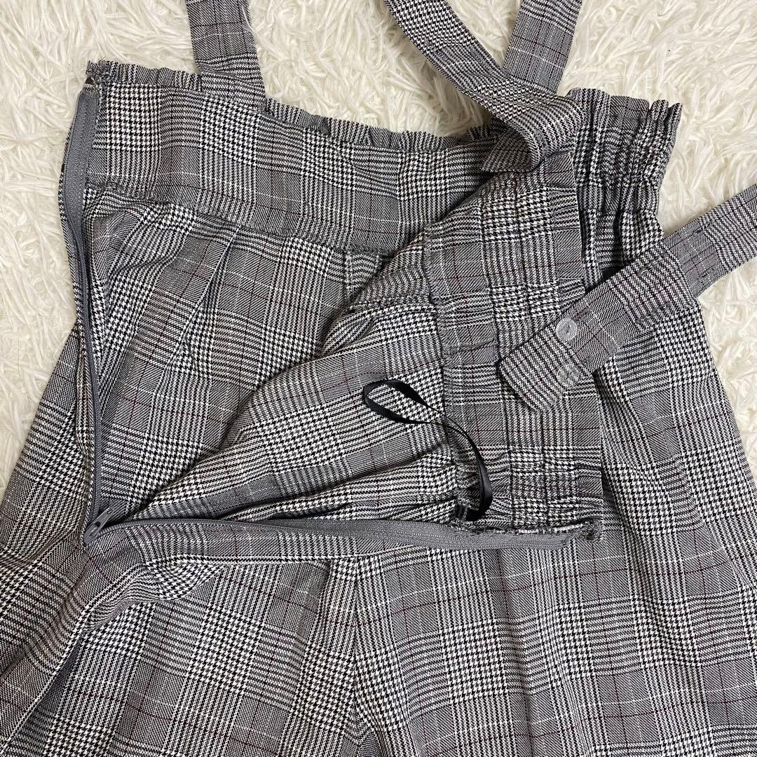 極美品✨エルアンノアール　グレンチェックサスペンダーワイドパンツスーツ 165A
