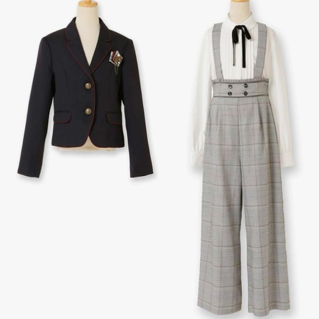 極美品✨エルアンノアール　グレンチェックサスペンダーワイドパンツスーツ 165A